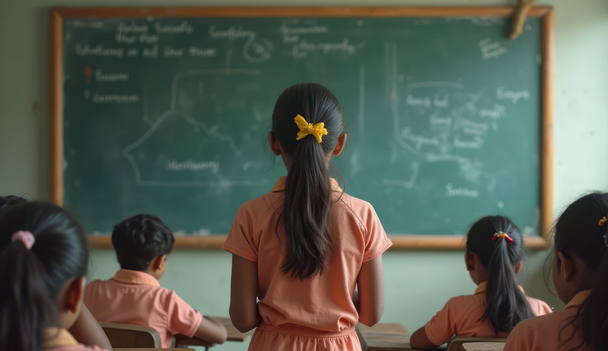 Indian Girl in front of the board in classroom